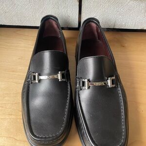 Salvatore Ferragamo Black Leather Slip-On Loafers